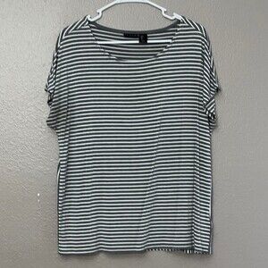 Tahari Women's Grey and White Soft Striped Cap Sleeve Blouse Size Large